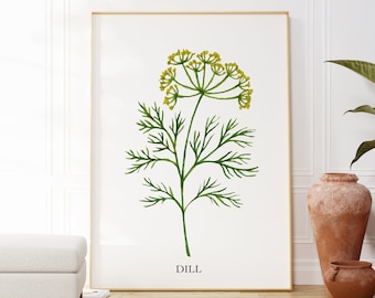 Kitchen Herb Print, Dill Print, Watercolour Herbs, Kitchen Herbs, Botanical Wall Art, Watercolour Botanicals