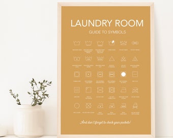 Laundry Room Print, Yellow Laundry Room Decor, Laundry Care Guide, Laundry Symbols Print, Laundry Room Art, Laundry Room Sign