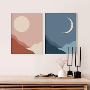 Sun and Moon Prints Abstract Landscape Geometric Landscape - Etsy