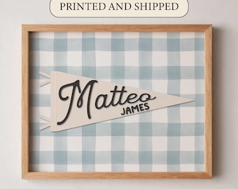 Personalized Name Pennant Custom Nursery Name Sign Kids Flag Print Baby Shower Gift Idea Vintage Pennant Flag Art: PRINTED AND SHIPPED