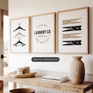 Tvättstugatryck Personlig tvättstugaskylt Set med 3 Anpassad tvättstugakonst Utskrivbar tvättstugadekor Efternamnsskylt Tvättstuga