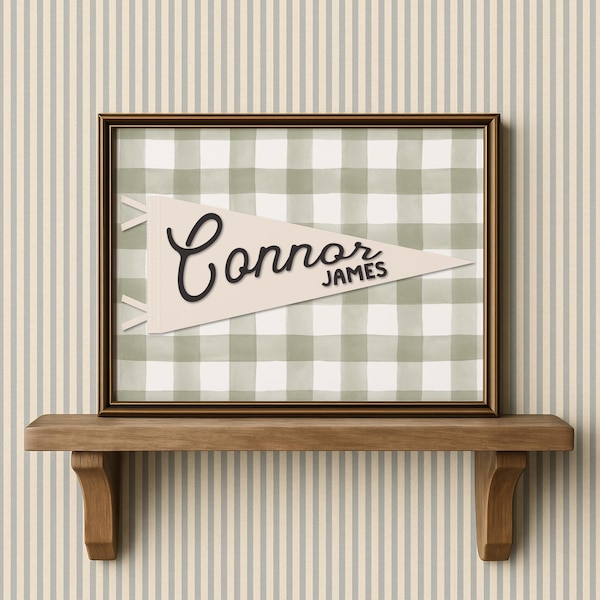 Letrero personalizado con nombre para guardería, banderín con nombre de niño, banderín vintage, arte de pared, impresión personalizada con nombre de bebé, idea de regalo personalizada para baby shower