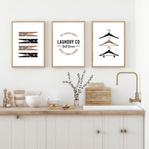 Laundry Room Art - Set of Three - Laundry Wall Art - Wall Art Set - Personalized Laundry Sign - Hangers Print - Clothes Pins - Laundry Set image 4