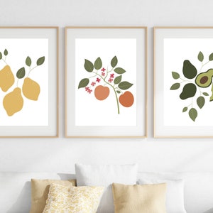 Kitchen Fruit Prints, Avocado Print, Lemon Wall Art, Peach Print, Fruit Wall Art, Kitchen Art, Kitchen Prints, Kitchen Botanical Art image 2