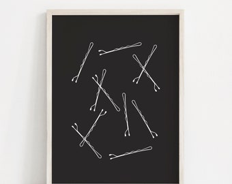 Bobby Pins Print - Makeup Art - Bathroom Art - Black and White - Bobby Pins Art