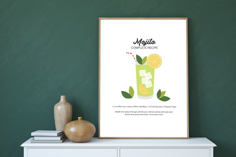 Mojito Recipe Print Classic Cocktail Recipes Cocktail Print Rum Print image 2