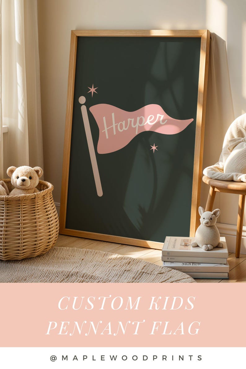 Personalized Baby Name Print, Custom Pennant, Kid's Name Print, Personalized Nursery Art, Baby Name Print, Script Baby Name, Kid's Room Art image 8