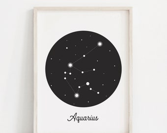 Aquarius Print, Aquarius Constellation, Zodiac Art Print, Horoscope Art, Constellations, Modern Art Print