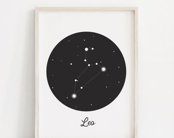 Leo Constellation Print, Zodiac Art Print, Horoscope Art, Constellations, Leo Print