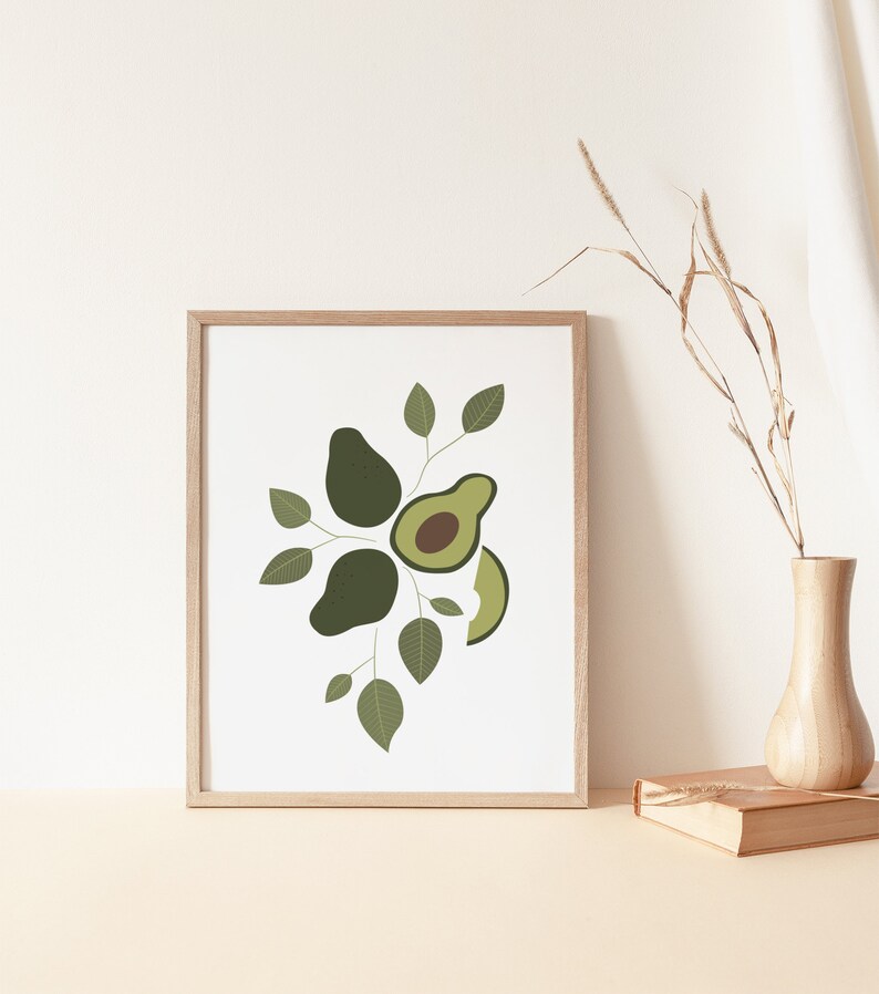 Avocado Print, Avocado Wall Art, Kitchen Art, Kitchen Print, Kitchen Botanical Art, Kitchen Illustration, Fruit Print, Kitchen Decor image 2