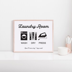 Señal de lavandería blanco y negro arte de la sala de | Etsy