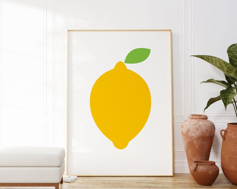 Lemon Wall Art, Mid Century Modern Kitchen Art, Yellow Kitchen Print, Colourful Wall Art, Lemon Print, Kitchen Fruit Print, Colourful Decor image 1