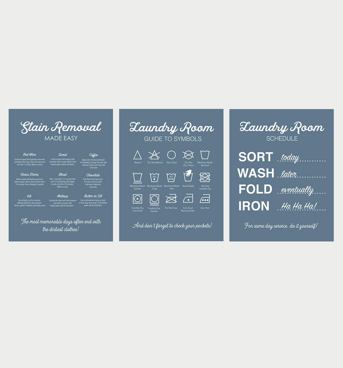 Blue Laundry Prints Laundry Symbols Laundry Schedule Print Etsy