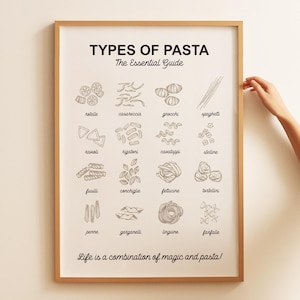 Pasta Print, Italian Food Art, Kitchen Wall Decor, Pasta Shapes Poster, Pasta Illustration, Food Lover Gift, Pasta Lover Gift, Foodie Art