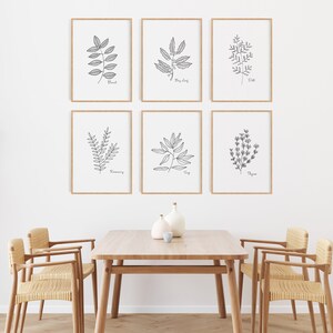 Kitchen Herb Prints, Hand Drawn Herbs, Set of Six, Basil, Sage, Thyme ...