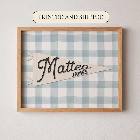 Personalized Name Pennant Custom Nursery Name Sign Kids Flag Print Baby Shower Gift Idea Vintage Pennant Flag Art: PRINTED AND SHIPPED