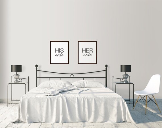 His And Hers Bedroom Prints Set Of Two Prints Couple S Bedroom Art Modern Bedroom Art His Side Her Side Prints