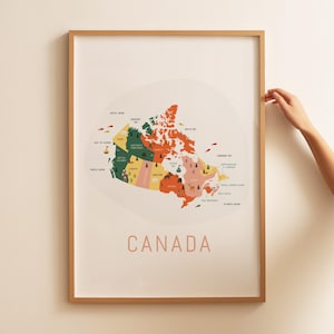 Carte du Canada - affiche de voyage - carte du Canada - affiche du Canada - impression de voyage - art mural minimaliste - carte pour enfants - décoration de salle de jeux - oeuvre d'art pour chambre d'enfant