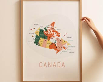 Canada Map - Travel Poster - Map of Canada - Canada Poster - Travel Print - Minimalist Wall Art - Kids Map - Playroom Decor - Nursery Art