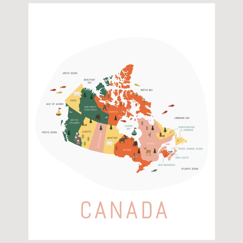 Canada Map Travel Poster Map of Canada Canada Poster Etsy Canada
