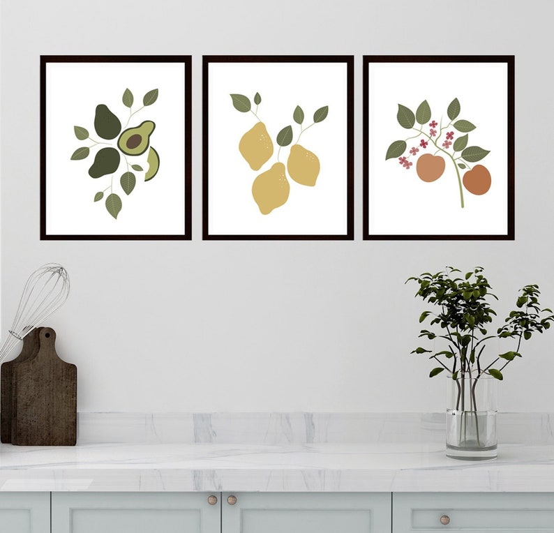 Kitchen Fruit Prints, Avocado Print, Lemon Wall Art, Peach Print, Fruit Wall Art, Kitchen Art, Kitchen Prints, Kitchen Botanical Art image 4