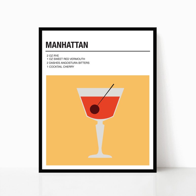 Manhattan Drink Print Cocktail Recipe Prints Manhattan | Etsy