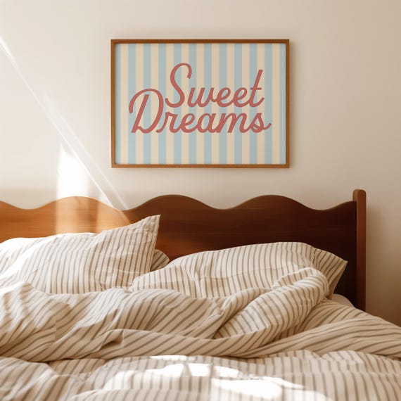 Sweet Dreams Print Coquette Room Decor Striped Wall Art Bedroom Sign Horizontal Poster Sweet Dreams Wall Sign Coquette Bedroom Above Bed Art