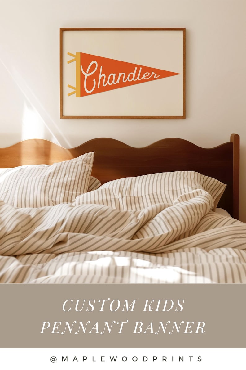 Custom Name Pennant Print Personalized Kids Decor Vintage Flag Print Name Pennant Boys Room Wall Art Retro Kids Room Decor Baby Name image 10