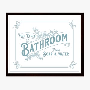 Vintage Bathroom Sign - Bathroom Wall Art - Personalized - Bathroom Print - Custom - Art Print