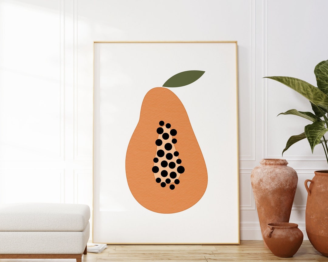 Papaya Art Print, Colourful Kitchen Wall Art, Fruit Print, Large