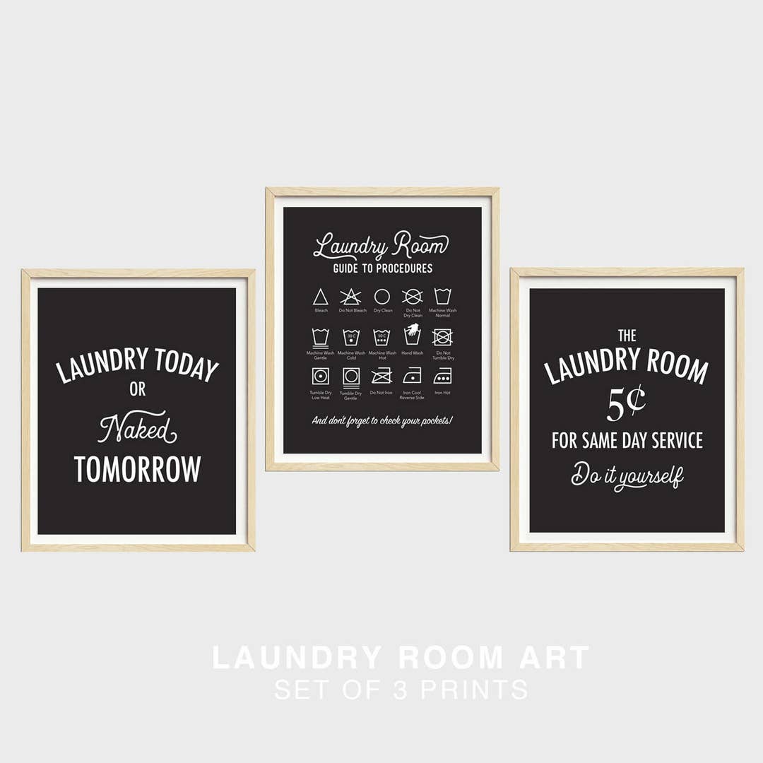 Laundry Room Art Set of Three Laundry Symbols Laundry Today - Etsy