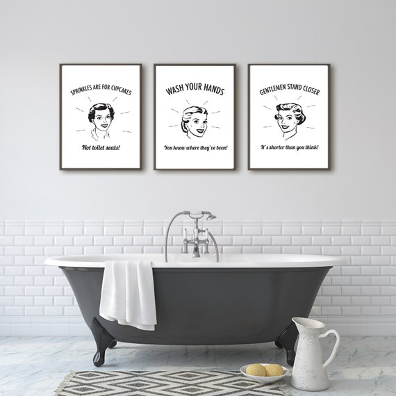Retro Bathroom Signs Wash Your Hands Print Funny Bathroom Etsy
