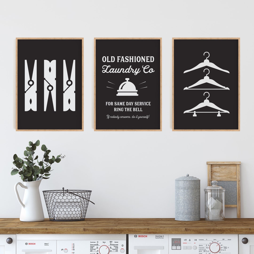 Vintage Laundry Prints Set of 3 Prints Black and White Etsy Canada