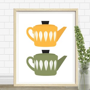 Midcentury Modern Art Kitchen Wall Art Midcentury Teapots 1950s Kitchen Art Scandinavian Design image 2