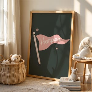 Personalized Baby Name Print, Custom Pennant, Kid's Name Print, Personalized Nursery Art, Baby Name Print, Script Baby Name, Kid's Room Art image 1