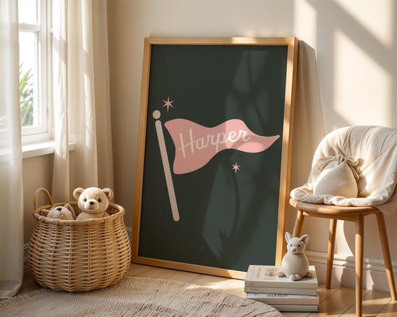 Personalized Baby Name Print, Custom Pennant, Kid's Name Print, Personalized Nursery Art, Baby Name Print, Script Baby Name, Kid's Room Art