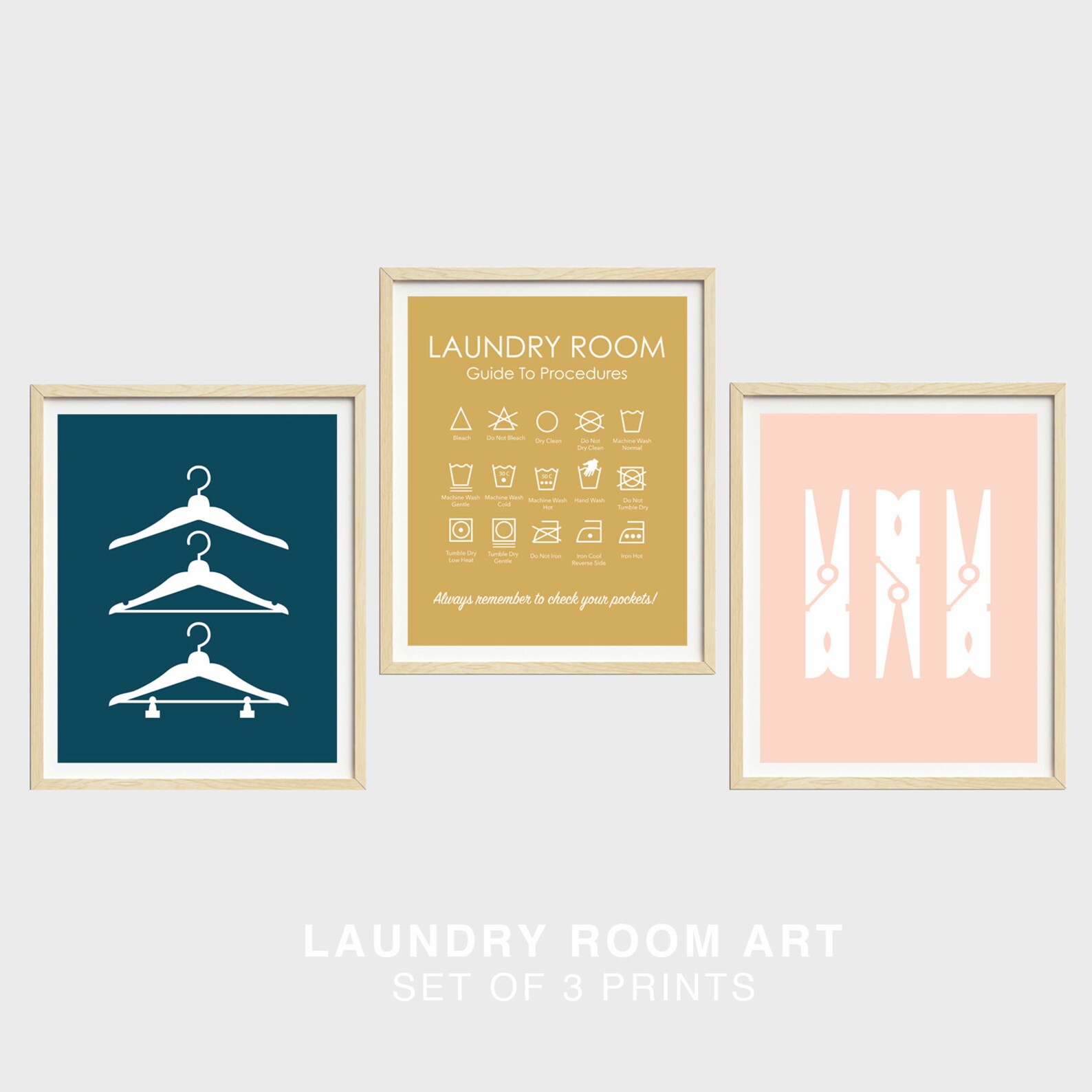 Impresiones de lavandería juego de 3 impresiones perchas | Etsy