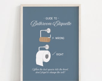 Bathroom Print, Funny Bathroom Art, Guide to Etiquette, Bathroom Rules, Toilet Paper Print, Funny Bathroom Wall Art