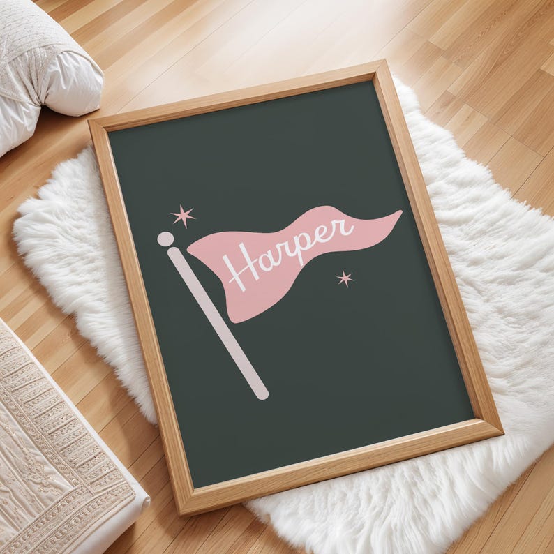 Personalized Baby Name Print, Custom Pennant, Kid's Name Print, Personalized Nursery Art, Baby Name Print, Script Baby Name, Kid's Room Art image 4