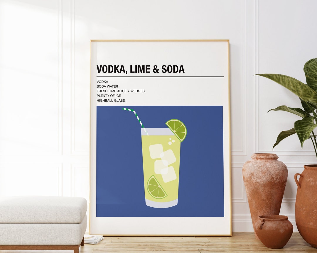 Vodka Lime Soda Print Retro Cocktail Poster Colourful Bar Etsy Israel