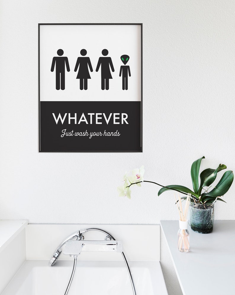 Unisex Bathroom Sign, Funny Bathroom Print, Unisex Bathroom, Family Washroom, Wash Your Hands Sign, Statement Bathroom Print, Guest Bath image 8