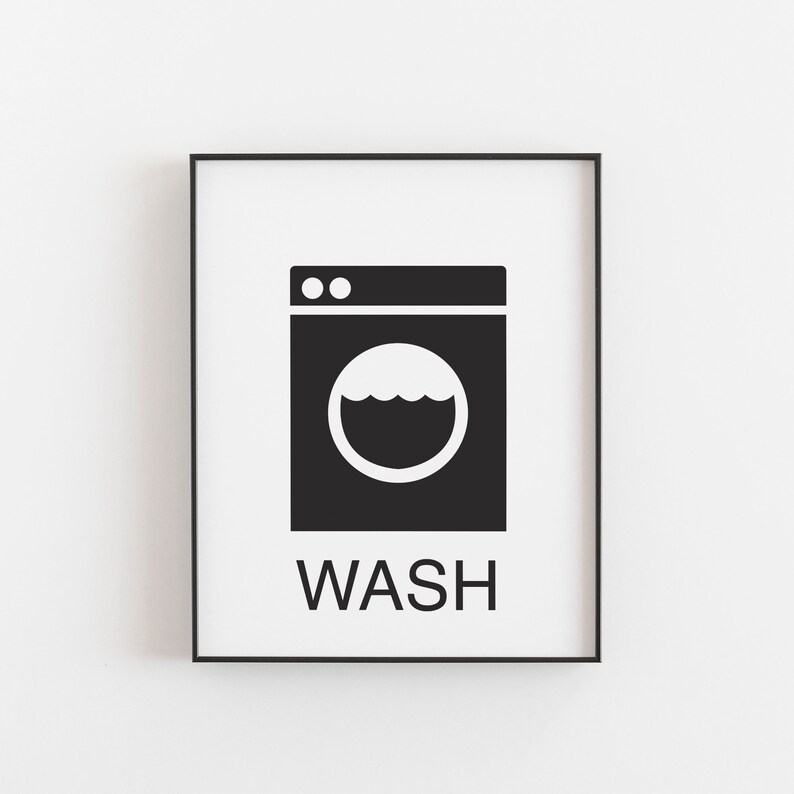 Wash Dry Press Prints, Laundry Room Art, Laundry Print Set, Black and White, Laundry Room Signs image 3