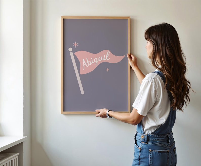 Personalized Baby Name Print, Custom Pennant, Kid's Name Print, Personalized Nursery Art, Baby Name Print, Script Baby Name, Kid's Room Art image 3