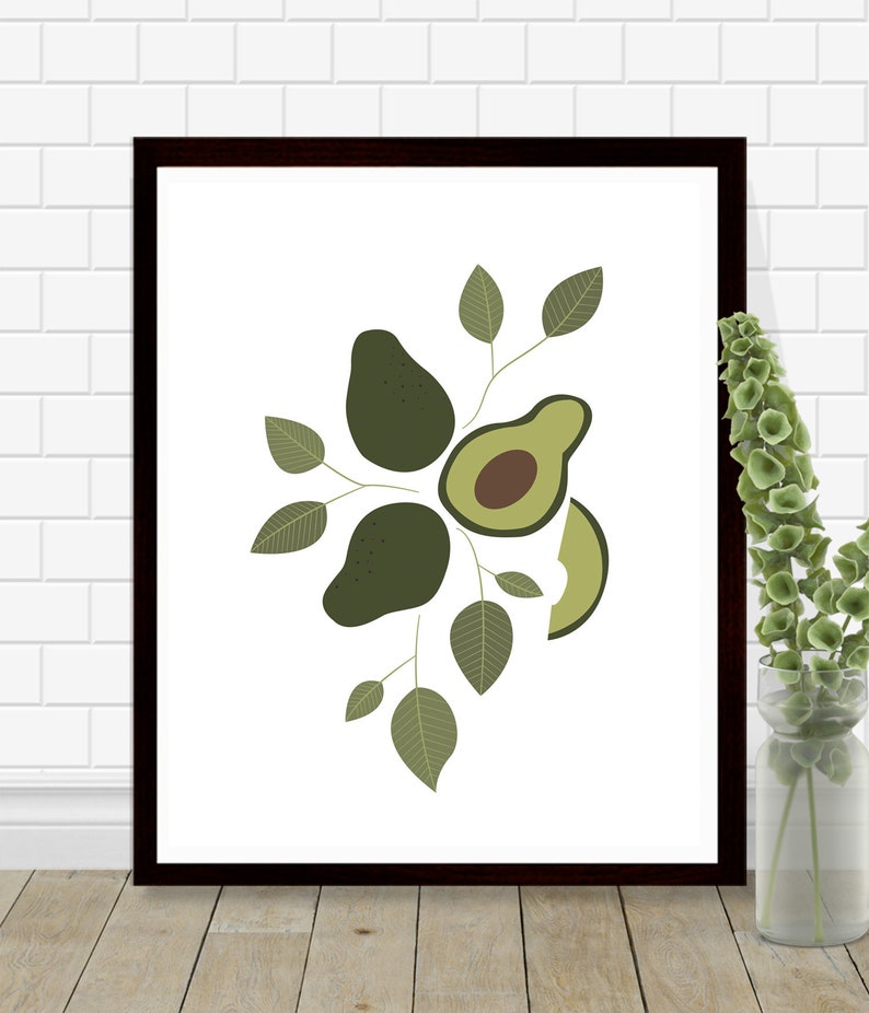 Avocado Print, Avocado Wall Art, Kitchen Art, Kitchen Print, Kitchen Botanical Art, Kitchen Illustration, Fruit Print, Kitchen Decor image 1