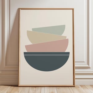 Mixing Bowls Print - Mid-Century Modern Kitchen Art -  Scandinavian Kitchen Decor - Stacking Bowls Print, Kitchen Wall Art, Neutral Wall Art