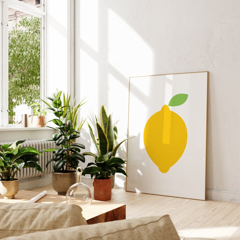 Lemon Wall Art, Mid Century Modern Kitchen Art, Yellow Kitchen Print, Colourful Wall Art, Lemon Print, Kitchen Fruit Print, Colourful Decor image 5