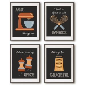 Retro Kitchen Art Kitchen Utensils Kitchen Prints Puns Set of Four Mid Century Inspired Kitchen Decor image 2