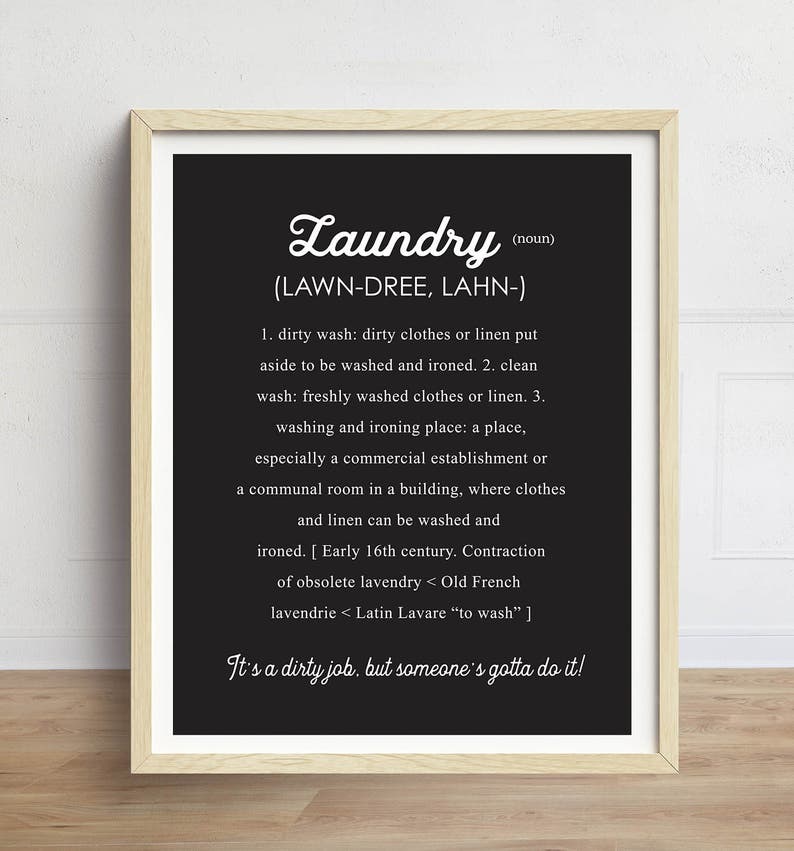 Laundry Definition Print Laundry Room Sign Black and White Etsy