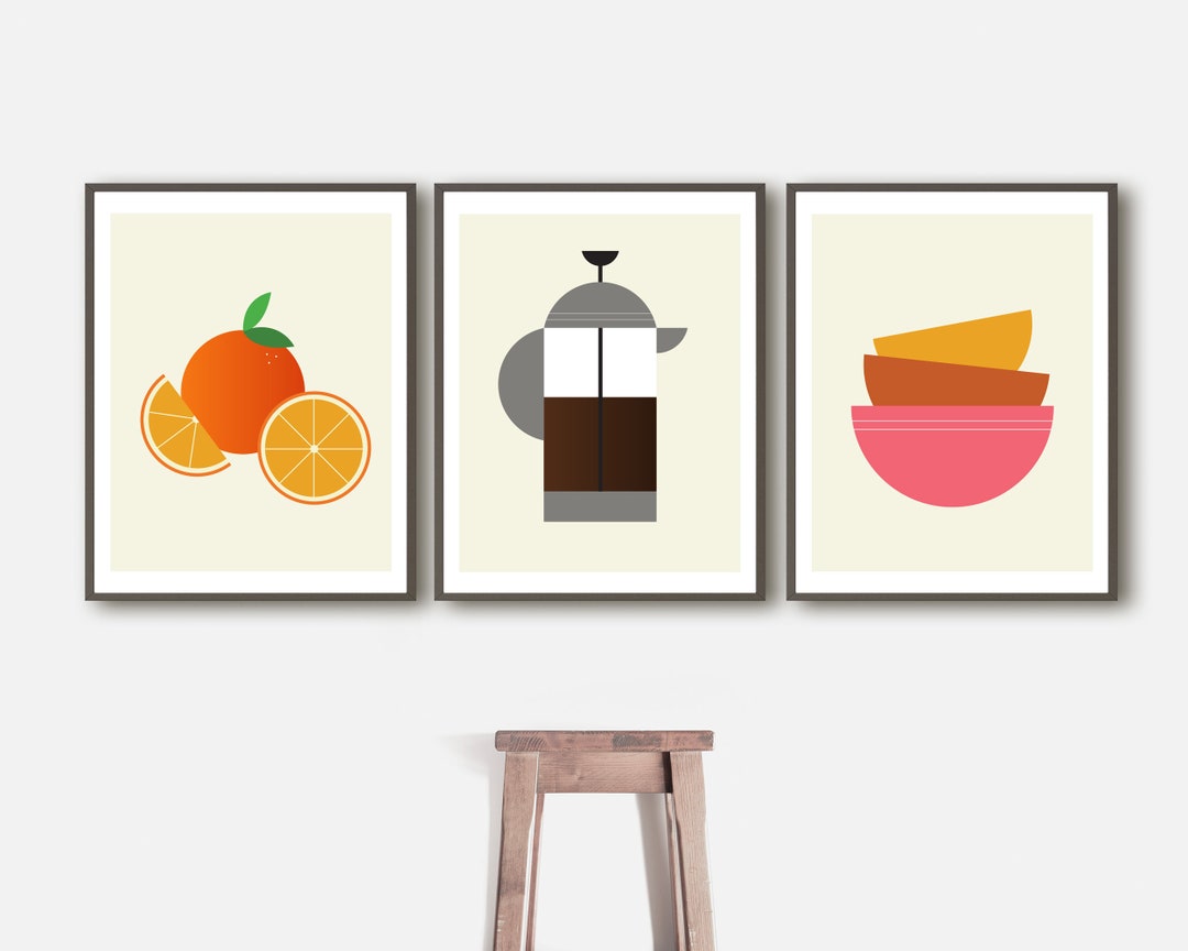 Midcentury Modern Kitchen Prints Set of Three Prints French Press