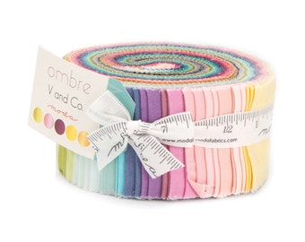 V and Co Ombre Jelly Roll Quilting Cotton Fabric by Vanessa Christenson Basic Strip Roll Rainbow Gradient Ombres for Patchwork Moda Fabrics